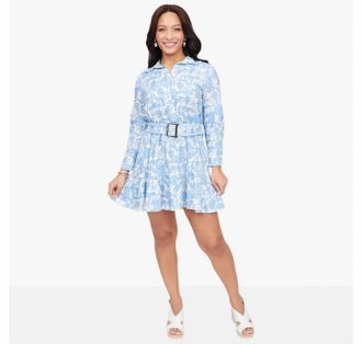 Astrid Naples Belted Dress In Blue Toile