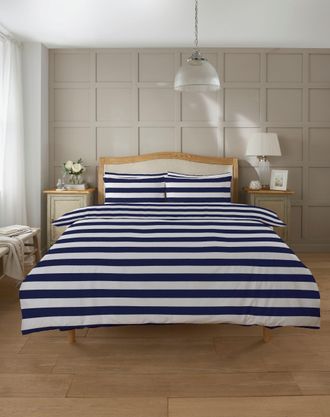 Lewis's Falmouth Stripe Duvet Set - Navy - Double | TJ Hughes