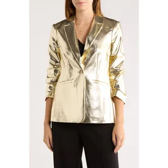 Cinq &agrave; Sept Khloe Metallic Faux Leather Blazer in Gold at Nordstrom Rack, Size 6