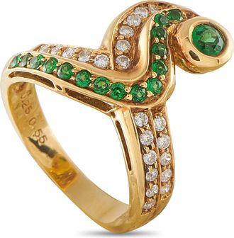 Luxury Bazaar 18K Yellow Gold 0.25ct Diamond and Tsavorite Ring MF04-080326