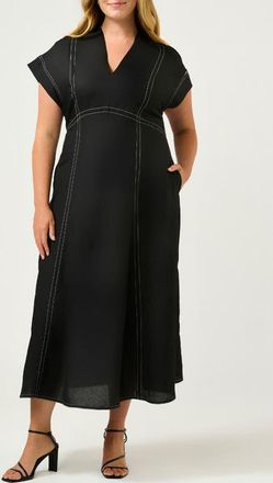 Estelle Arden Linen Blend Empire Waist Dress in Black at Nordstrom, Size 18W