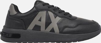 A|X Armani Exchange Mens Leather AX Logo Triple Black Runner Sneaker - Size: 10