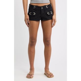 Jaded London Eyelet Cargo Mini Shorts in Black at Nordstrom, Size 12