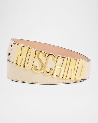Moschino Men & apos;s Lettering Logo Leather Belt, Sand