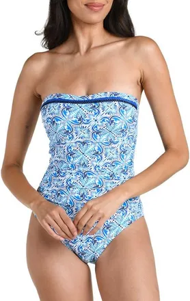 La Blanca Costa Azul Cutout Bandeau One-Piece Swimsuit in Blue at Nordstrom, Size 12
