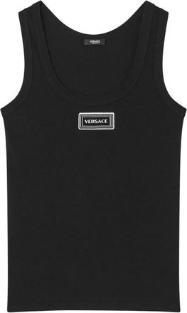 Versace Sleeveless Tops, female, Black, 2XS, 90s Vintage Logo Ribbed Tank Top