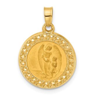 Diamond2Deal 14k Yellow Gold Hollow Our Guardian Angel Medal
