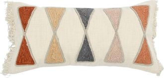 Creative Co-op Lumbar Embroidered Pillow In Cream & Rose