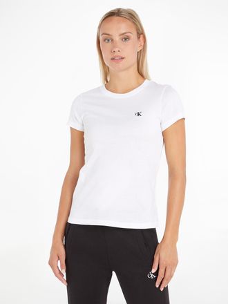Calvin Klein Jeans T-Shirt CALVIN KLEIN JEANS CK EMBROIDERY SLIM TEE, Damen, Gr. XXXL(46), weiss (brigth wei&szlig;), Jersey, Obermaterial: 100% Baumwolle, bestickt, unifarben