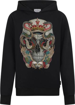 Philipp Plein Hoodie Sweatshirt King Of Snakes Stones - Heren - Hoodies - Zwart - M - Katoen - Hoodies & sweatvesten