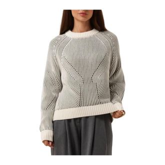 Envii Witte Gebreide Trui Encaroline Stijl - Dames - Ronde hals truien - Veelkleurig - L - Truien & Vesten