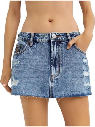 One Teaspoon Denim Mini Rok Distressed Ruwe Afwerking - Dames - Spijkerrokken - Blauw - W28 - Denim - Rokken