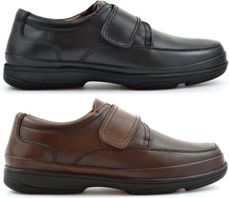 Generic Mens Wide Fit Leather Shoes Mens Wide Fit Shoes Size 6 Touch Fasten Shoe Size 11 Comfort Insole Touch Fastening Genuine Leather Upper Sizes 6-12 Brown