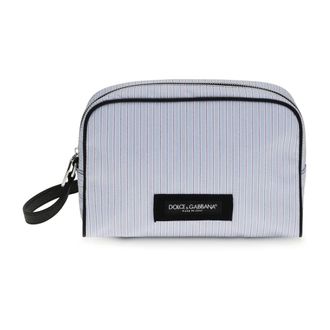 Dolce & Gabbana Handtas van kalfsleer en gestreept popeline - unisex - Tassen - Blauw - Maat: ONE Size Leer
