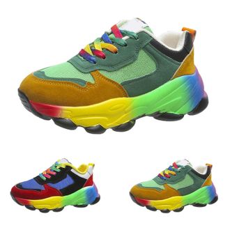 Generic Women Chunky Sneakers Lace-Up Platform Retro Color Blocked Shoes Casual Comfortable Lightweight Wedge Walking Sport Shoes Outdoor Anti-Slip Trainers S