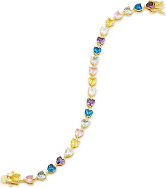 Savvy Cie Jewels GOLD PLATED OVER STERLING SILVER.925 PRONG SET HEART TENNIS BRACELET