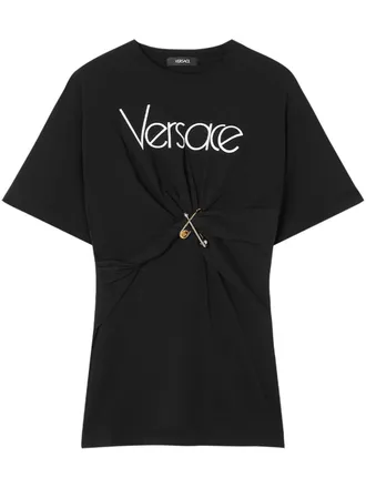 Versace safety-pin T-shirt - women - Cotton/Cotton/Elastane - 44 - Black