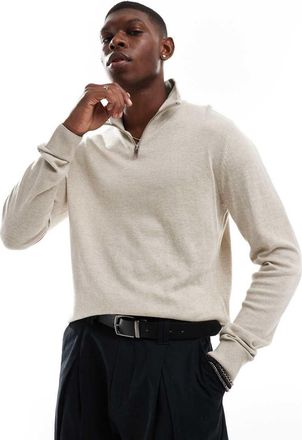 Jack & Jones knitted half zip in beige-Neutral