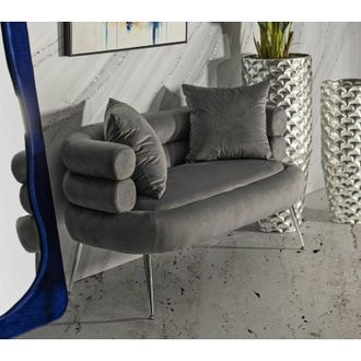 Dmora Sof&aacute; Fijo 2 Plazas Roosevelt, Sof&aacute; Recto, Sof&aacute; Para Sal&oacute;n, Sill&oacute;n Doble, 133x68 H69 Cm, Gris Y Plata - Dmora