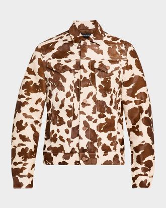 Monfrere Mens Dean Cowhide-Effect Leather Trucker Jacket