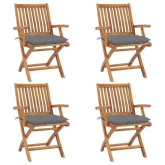 vidaXL Sillas De Jard&iacute;n Plegables 4 Uds Madera Maciza Teca Con Cojines Vidaxl