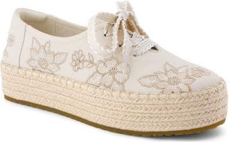 Toms Valencia Lace-Up Platform Espadrille in Natural Floral at Nordstrom, Size 6.5