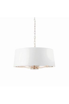 Netlighting Harvey Multi Arm Cylindrical Pendant Light Bright Nickel Plate Vintage White Fabric