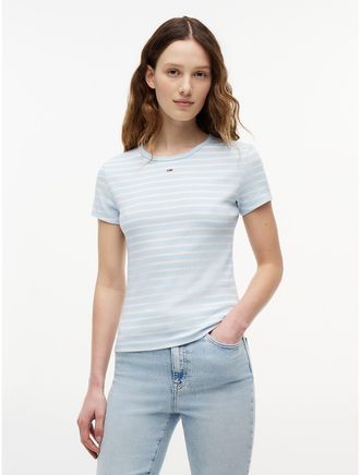 Tommy Hilfiger Womens Tommy Jeans Slim Stretch Ribbed T-Shirt - Blue - XL