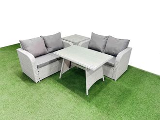 Fimous 4 Seat Outdoor Love Sofa Set Rattan Garden Furniture Sets in Light Grey