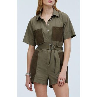 Madewell Short Sleeve Patch Pocket Romper in Dark Olive at Nordstrom Rack, Size 00