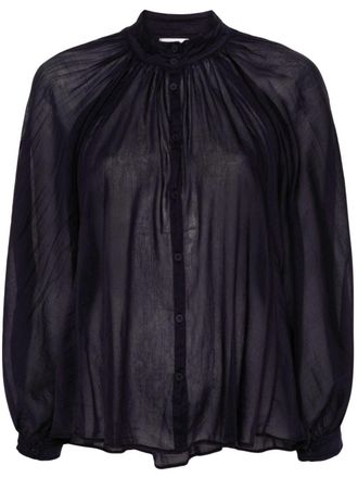 Forte_Forte semi-sheer collarless shirt - Blue