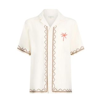 Liu Jo Short Sleeve Shirts, male, Beige, Size: M Camicia Cubana in Misto Lino