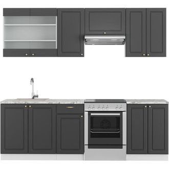 Vicco Mueble De Cocina Fame-line, Antracita-oro/blanco, 240 Cm Sin Encimera