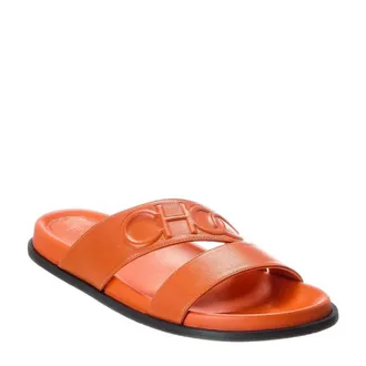 Jimmy Choo London Womens Embossed Logo Leather Slide, Brand Size 35 ( US Size 5 )