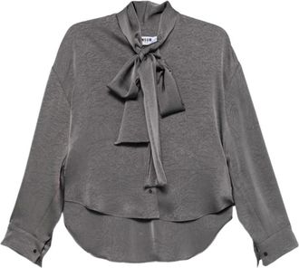 Msgm Blusa con cuello de lazo arrugado - Blouses & Shirts - Mujer - Gris - M
