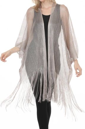 Joseph Ribkoff Fringe Open Stitch Longline Cover-Up In Moonstone