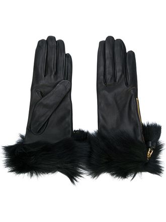 Prada fur trimmed gloves - Zwart