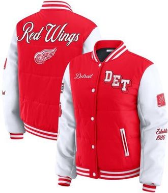 WEAR by Erin Andrews Womens WEAR by Erin Andrews Red/White Detroit Red Wings Varsity Full-Snap Puffer Jacket at Nordstrom, Size Xx-Large