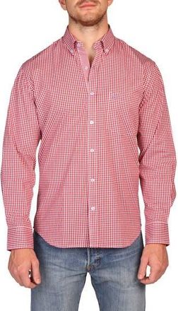 Tailorbyrd Signature Gingham Print Performance Button Down Shirt in Brick Red at Nordstrom Rack, Size Xx-Large