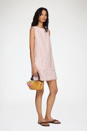Ganni Cantaloupe Mini Dress in Striped Linen - Size 32