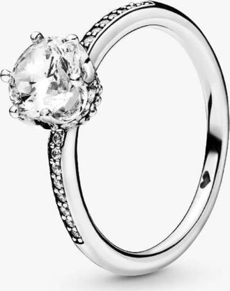 Pandora Sparkling Crown Sterling Silver Solitaire Ring, Size 48