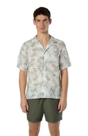 Onia Air Linen Convertible Vacation Shirt in Wht/light Olive at Nordstrom, Size X-Large