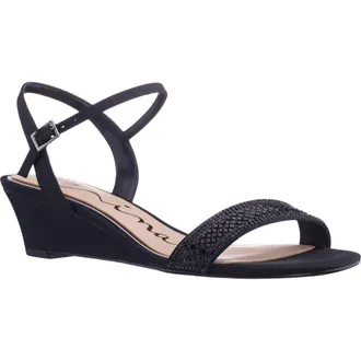 Nina Vonda Ankle Strap Wedge Sandal in Black at Nordstrom, Size 5.5