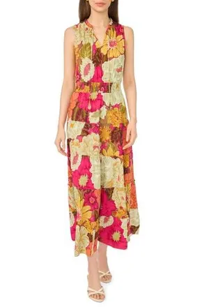 Halogen Floral Sleeveless Tiered Maxi Dress in Vivacious at Nordstrom Rack, Size X-Large