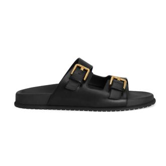 Dolce & Gabbana Zwarte leren slippers met gesp - Dames - Sandalen - Zwart - 37 EU - Leer - Schoenen