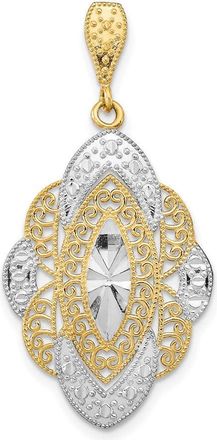 Diamond2Deal 14k Yellow Gold Rhodium Diamond-Cut Filigree Oval Charm
