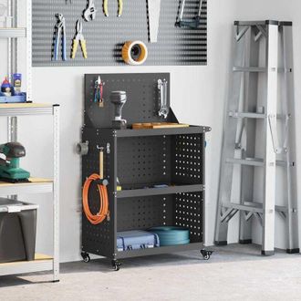 vidaXL Carro De Herramientas Con Estante Negro 65 X 35 X 111 Cm Vidaxl