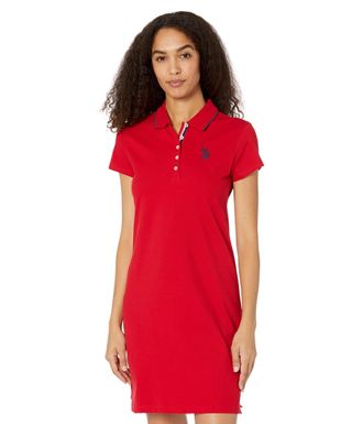 U.S.Polo Association Solid Polo Dress, Engine Red, S