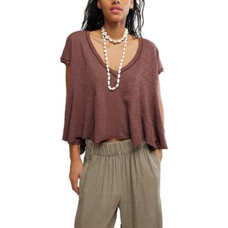 Free People Swing Along With Me Cotton & Linen Blend T-Shirt in Brunette at Nordstrom, Size X-Large