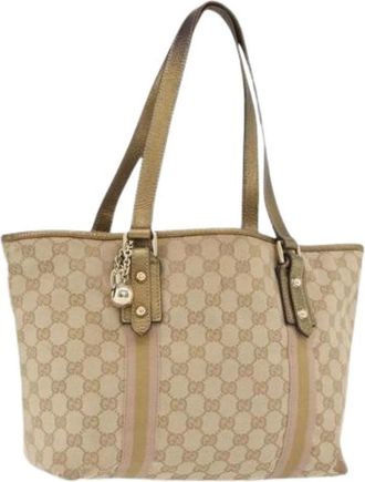 Gucci Pre-owned Vintage GG Canvas Tote Bag - Dames - Vintage Shopper - Beige - ONE Size - Leer - Vintage
